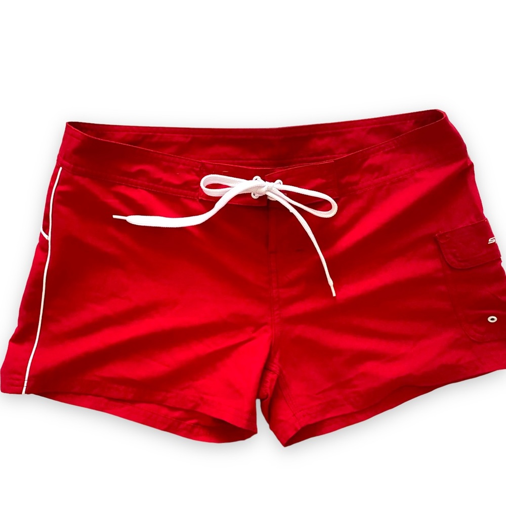 Women's Red Swim Shorts with Drawstring